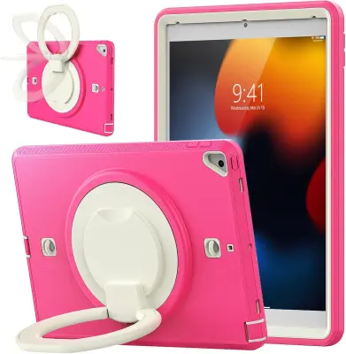 Ohišje za iPad 9/8 10,2" s stojalom in naramnico roza