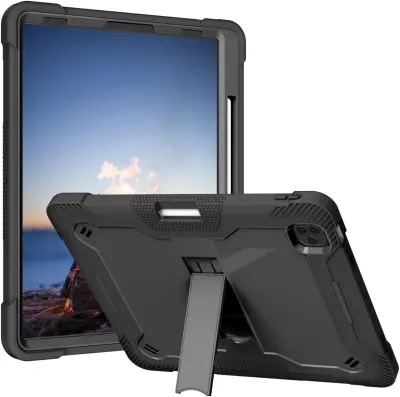 Ohišje za iPad 5/4/3/Pro 12,9" s stojalom in naramnico črno