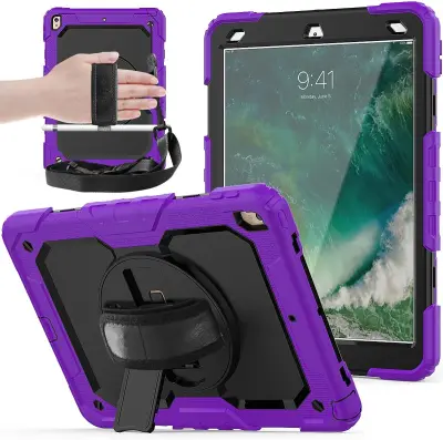 Ohišje za iPad 9/8/7 10,2" s stojalom in naramnico Vijolična