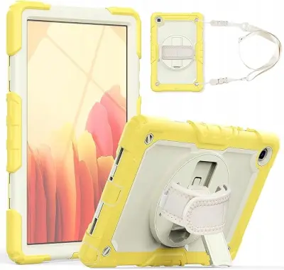 Ohišje za iPad 10,2" 2021 z držalom in vrtljivim stojalom rumene barve