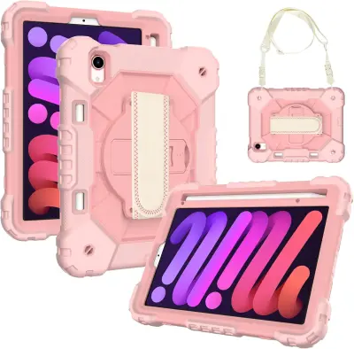 Ohišje za iPad Mini 6 8,3" s stojalom in naramnico Roza