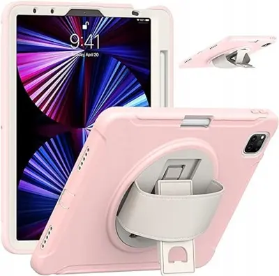 Ohišje za iPad Air 5/Air 4/Pro 11 z vrtljivim stojalom in pisalom Stylus Pen Space Pink