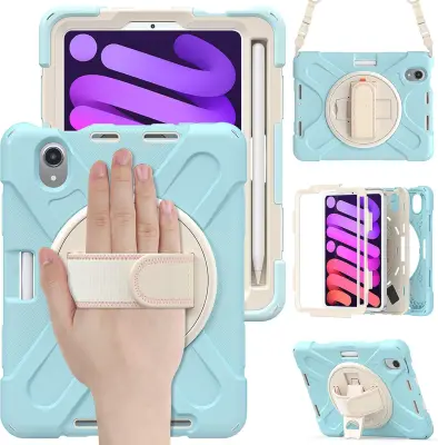 Ohišje za iPad Mini 6 8,3" s stojalom in naramnico Modro