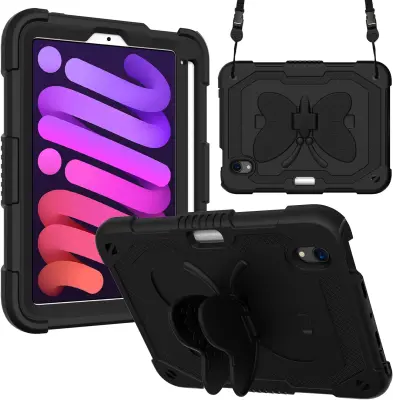Ohišje za iPad Mini 6 8,3" Stojalo Butterfly in ramenski trak Black