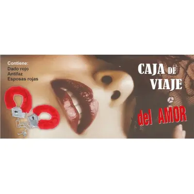 CAJA DE VIAJE DEL AMOR ROJAS ESPOSAS + DADO + ANTIFAZ