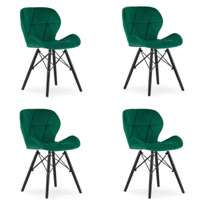 LAGO stol Velvet - zelena / črne noge x 4
