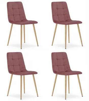 Stol KARA - roza žamet / noge v barvi lesa x 4