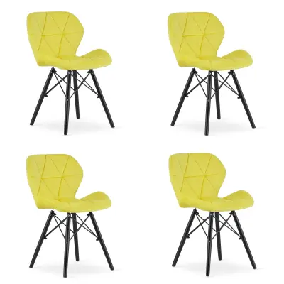 LAGO stol Velvet - rumena / črne noge x 4