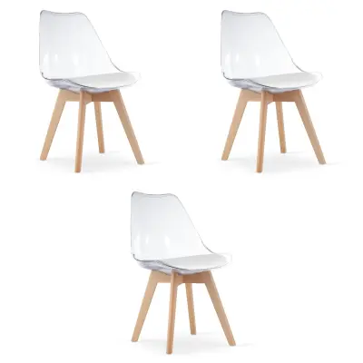 Stol MARK - prozoren / naravne noge x 3