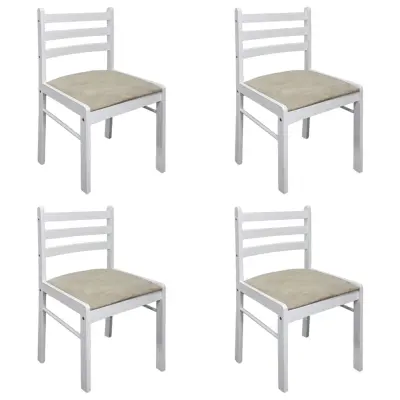 Jedilni stoli - Vzorci stoli 4 kosi beli iz trdnega kavčukovca in žameta A640