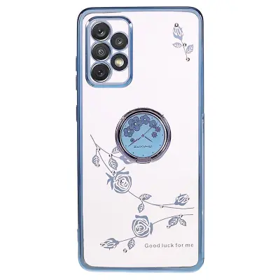 Za Samsung Galaxy A72 5G/4G cvetlični vzorec Ring Kickstand etui Rhinestone Decor Galvaniziran TPU ovitek za telefon