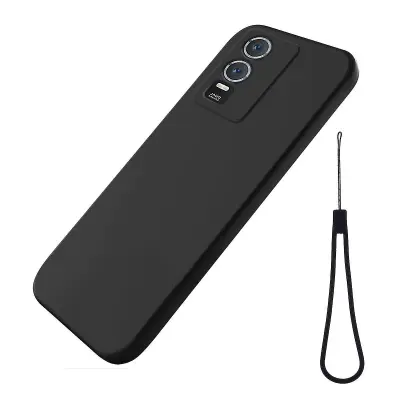 Ovitek za telefon iz tekočega silikona za vivo Y76s/Y76 5G, mehka podloga, hrbtni pokrov proti praskam s trakom