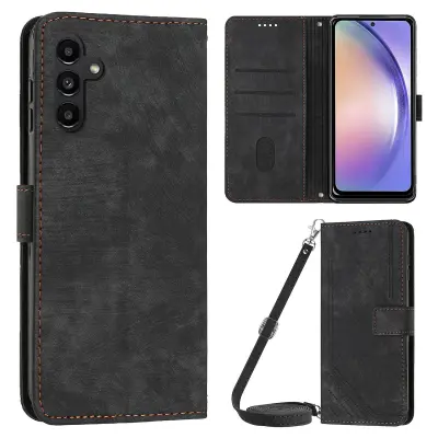 Ovitek za telefon za Samsung Galaxy A54 5G PU usnje z vtisnjenimi črtami in preklopnim ovitkom s stojalom za denarnico