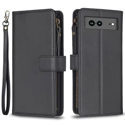 BF Style-19 za Google Pixel 7a, odporna proti prahu, etui za telefon iz PU usnja, stojalo za denarnico, prevleka iz lupine z zadrgo