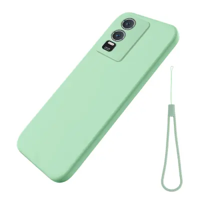 Ovitek za telefon iz tekočega silikona za vivo Y76s/Y76 5G, mehka podloga, hrbtni pokrov proti praskam s trakom