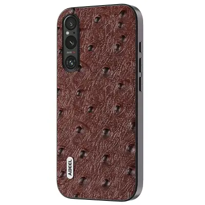 ABEEL ovitek, odporen proti udarcem za Sony Xperia 1 IV 5G, nojeva tekstura, pravo goveje usnje+PC+TPU hrbtni pokrov telefona