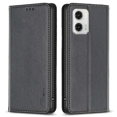 BINFEN COLOR BF18 PU usnjen ovitek za Motorola Moto G73 5G stojalo z režo za kartice, magnetna torbica za telefon