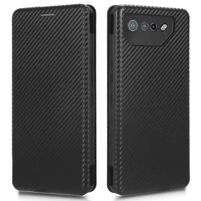 Pokrov stojala za Asus ROG Phone 7 5G/7 Ultimate 5G torbica za telefon s teksturo ogljikovih vlaken, reža za kartico PU usnje