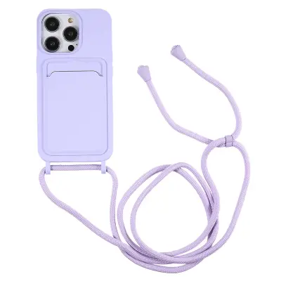 Funda de teléfono za iPhone 14 Pro Funda de silicona líquida Estuche antiarañazos a prueba de golpes con ranura para tarjetas, correa