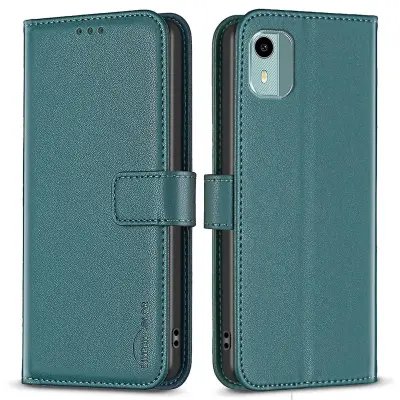BINFEN COLOR BF17 Za Nokia C12 4G/C12 Pro/C12 Plus stojalo za pametni telefon PU usnje+TPU ovitek za denarnico