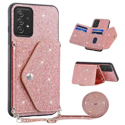 Ovitek za telefon Samsung Galaxy A73 5G, držalo za kartice, bleščeče stojalo, usnjena torbica TPU