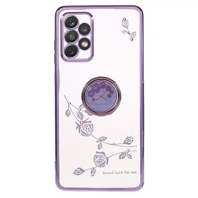 Za Samsung Galaxy A72 5G/4G cvetlični vzorec Ring Kickstand etui Rhinestone Decor Galvaniziran TPU ovitek za telefon