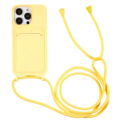 Funda de teléfono za iPhone 14 Pro Funda de silicona líquida Estuche antiarañazos a prueba de golpes con ranura para tarjetas, correa