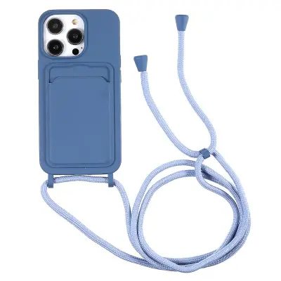 Funda de teléfono za iPhone 14 Pro Funda de silicona líquida Estuche antiarañazos a prueba de golpes con ranura para tarjetas, correa