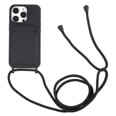 Funda de teléfono za iPhone 14 Pro Funda de silicona líquida Estuche antiarañazos a prueba de golpes con ranura para tarjetas, correa