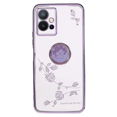 Flower TPU ovitek za vivo Y75 5G/T1 5G/Y33e 5G/Y30 5G/Y55s 5G/iQOO Z6, pokrov za telefon z galvanskim stojalom iz nosoroga