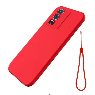 Ovitek za telefon iz tekočega silikona za vivo Y76s/Y76 5G, mehka podloga, hrbtni pokrov proti praskam s trakom