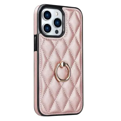 Za iPhone 12 Pro Max Protiprašna torbica za telefon iz PU usnja+TPU, šivanje romba, držalo za prstan, stojalo za telefon