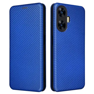 Za Realme C55 usnjeno stojalo, držalo za kartice, ovitek za telefon s teksturo ogljikovih vlaken