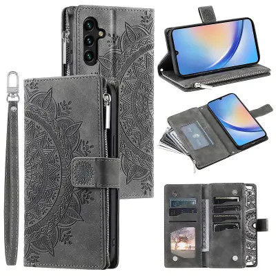 Usnjen preklopni ovitek za Samsung Galaxy A24 4G mandala cvetlični vzorec torbica za telefon denarnica