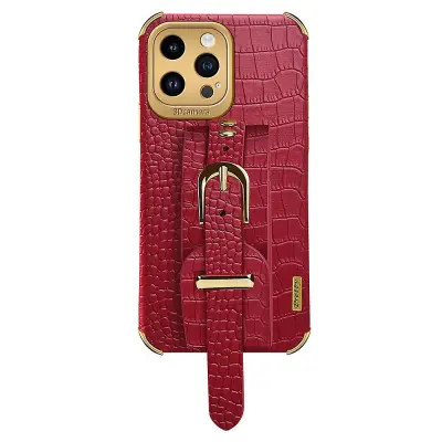 Za iPhone 13 Pro 6,1-palčni trak s krokodiljo teksturo in stojalo za telefon, galvansko usnjeno prevleko TPU
