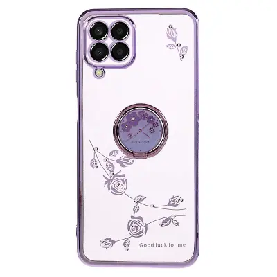 Za Samsung Galaxy M33 5G (globalna različica) etui za telefon s stojalom, cvetlični vzorec, galvansko prevleka iz nosorogovih