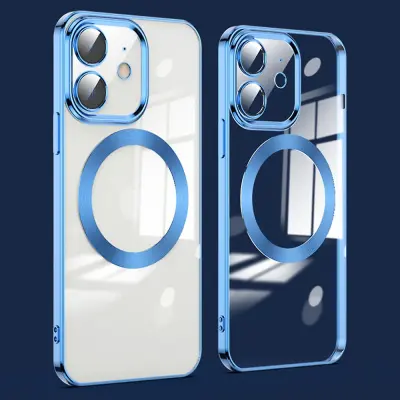 Za iPhone 11 Funda magnetica para teléfono Protector de lente de vidrio Acrílico + TPU Galvanoplastia transparente Cubierta de teléfono transparente