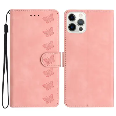 Za iPhone 14 Pro Max PU usnjena torbica za telefon z vtisnjenim metuljem, odporna na padce