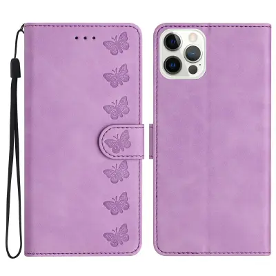 Za iPhone 14 Pro PU usnjena torbica za telefon z vtisnjenim metuljem, ovitek proti padcu