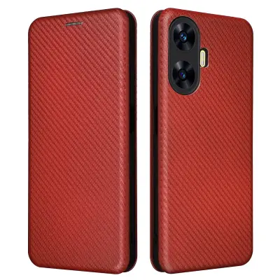 Za Realme C55 usnjeno stojalo, držalo za kartice, ovitek za telefon s teksturo ogljikovih vlaken