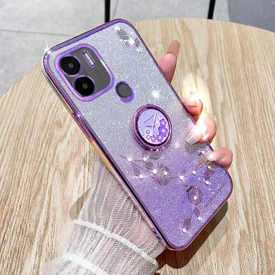 Ohišje s stojalom za Xiaomi Redmi A1+ 4G/A2+ 4G/Poco C50 4G Glitter Gradient Rhinestone Flower TPU galvansko ovitek za telefon