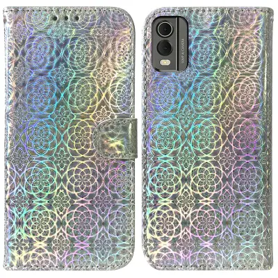 Za Nokia C32 PU usnjena denarnica na preklop, bleščeč cvetlični vzorec, zložljivo stojalo, pokrov za telefon