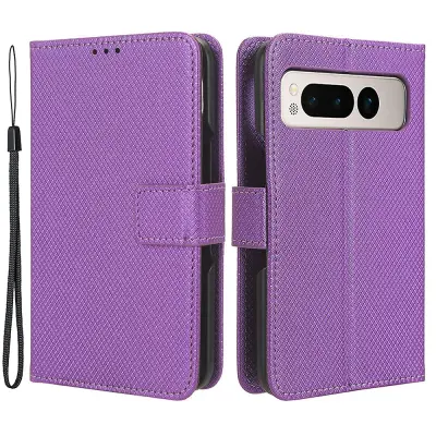 Ovitek za telefon iz PU usnja+PC za Google Pixel Fold, ovitek denarnice s stojalom z diamantno teksturo