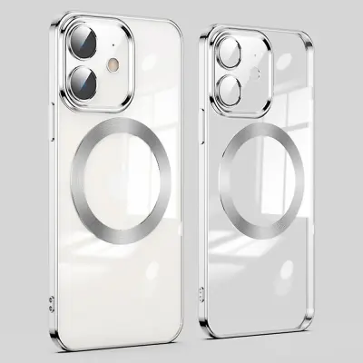 Za iPhone 11 Funda magnetica para teléfono Protector de lente de vidrio Acrílico + TPU Galvanoplastia transparente Cubierta de teléfono transparente