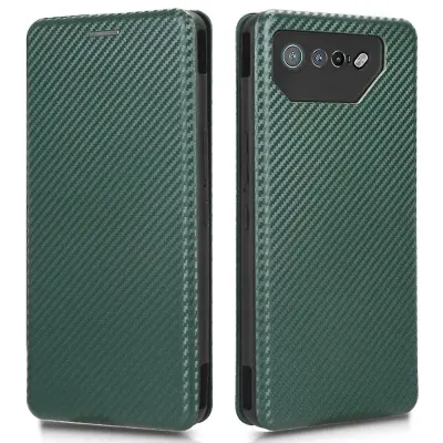 Pokrov stojala za Asus ROG Phone 7 5G/7 Ultimate 5G torbica za telefon s teksturo ogljikovih vlaken, reža za kartico PU usnje
