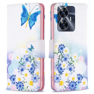 Za Realme C55 etui za telefon s tiskanjem vzorcev, popolna zaščita, lupina denarnice iz usnja PU s stojalom