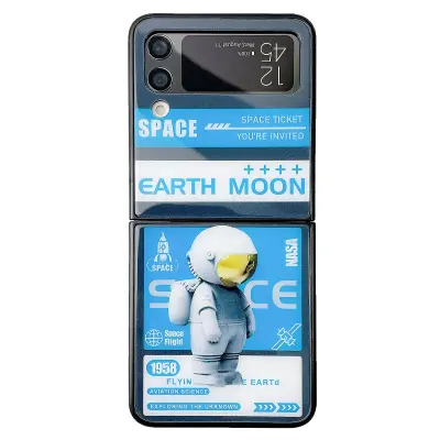 Za Samsung Galaxy Z Flip3 5G Zložljiva torbica za telefon z astronavtskim vzorcem Steklo+PC hrbtni pokrov proti padcu