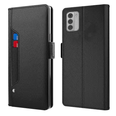 Vgrajena torbica za telefon iz PU usnja z ogledalom za Nokio G42, protiprašno odporen pokrov stojala za telefon z držalom za kartico
