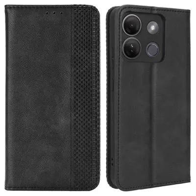 Za Infinix Smart 7 Plus Protiprašni ovitek za telefon Denarnica s stojalom iz PU usnja Retro etui za mobilni telefon z magnetnim zapiranjem