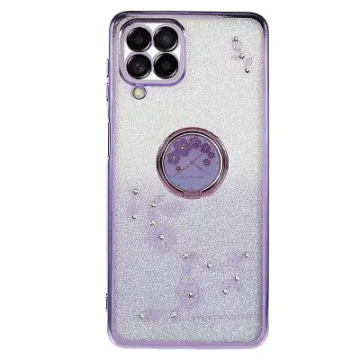 Za Samsung Galaxy M53 5G TPU ovitek z gradientom, bleščicami in okrasjem iz nosorogovih, cvetlični vzorec, ovitek za telefon
